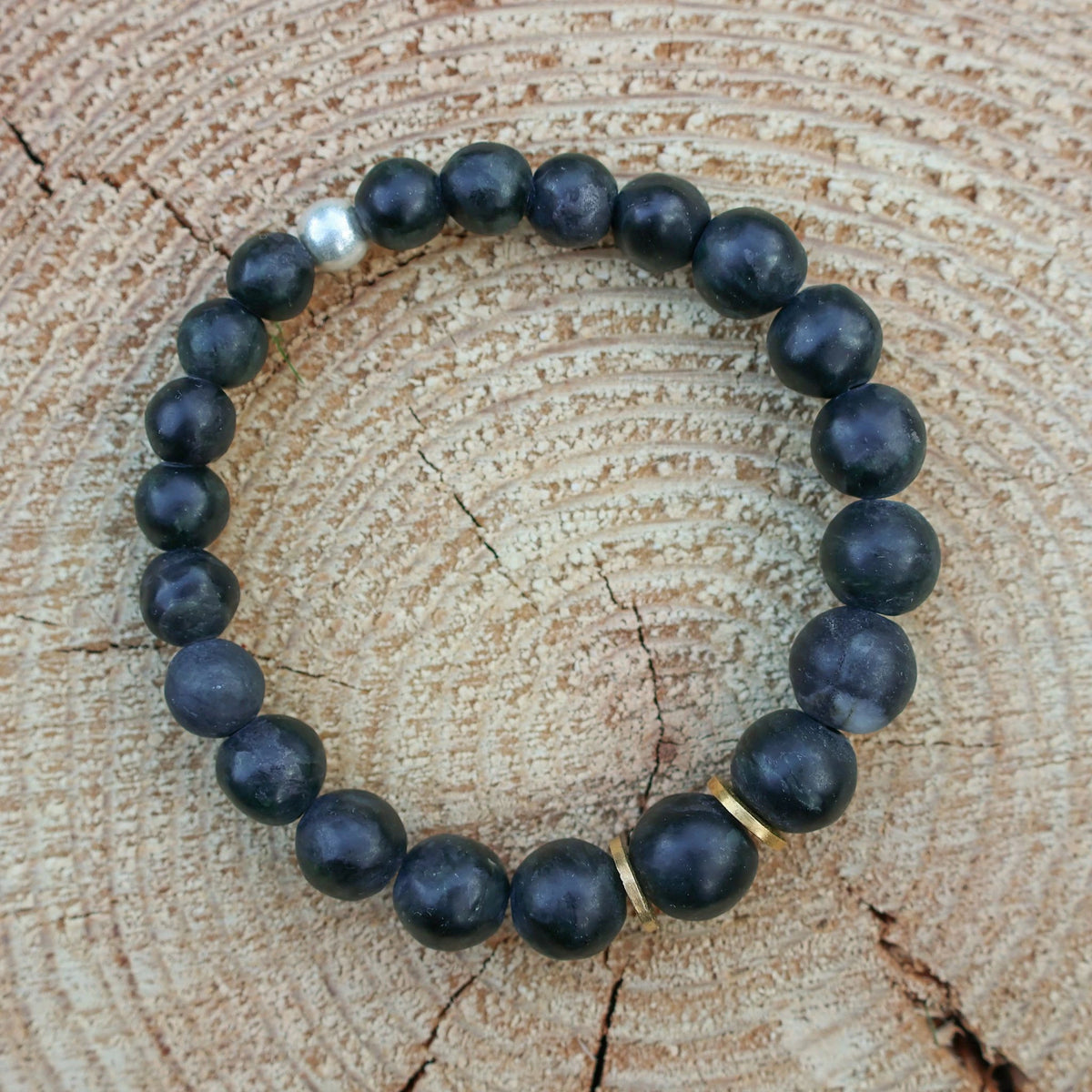 Black Serpentine Bracelet from Valposchiavo with Gold-Plated Silver Details