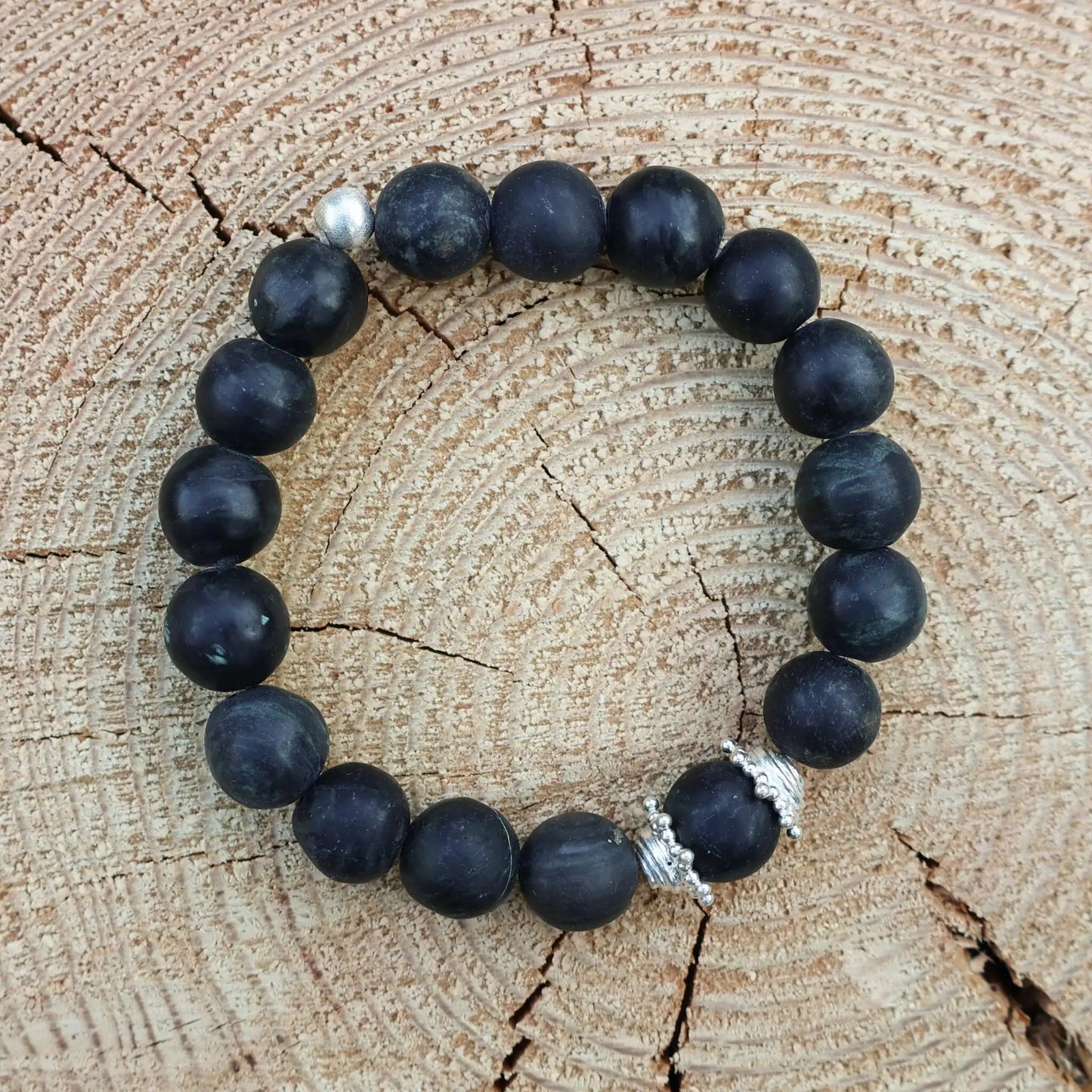 Black Serpentine Bracelet from Valposchiavo with Silver Details