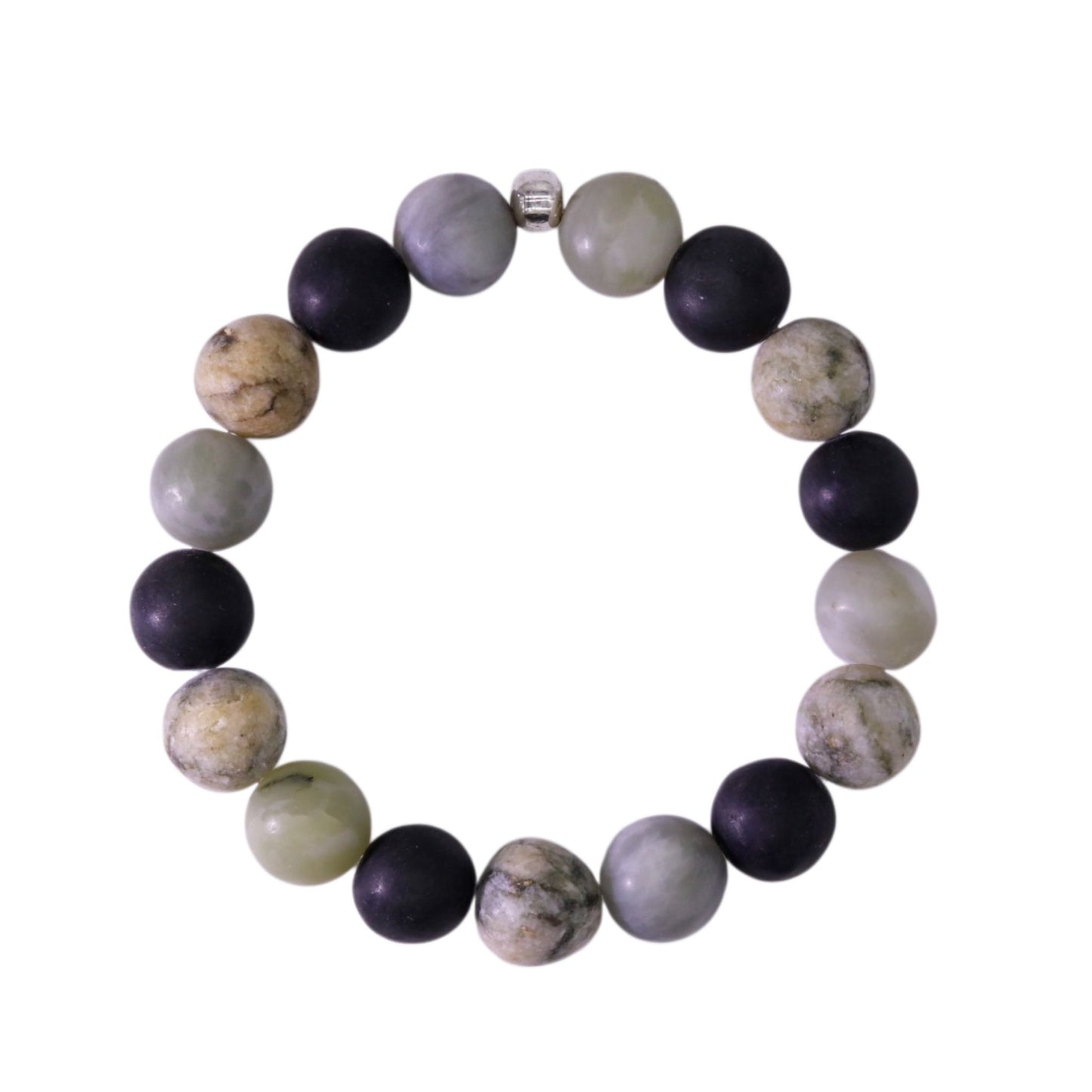 Bracelet Made of Black Serpentine, Nephrite Jade & Beige Lake Stone