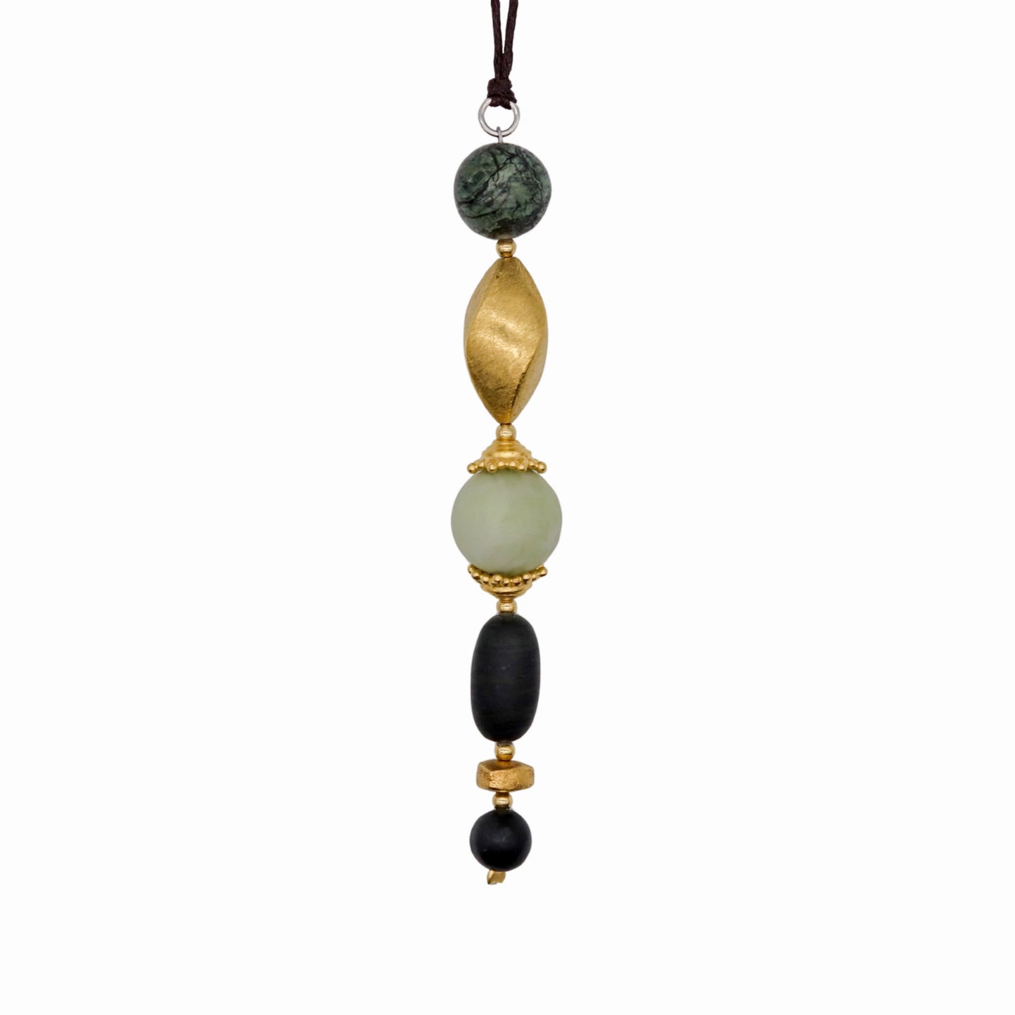 Pendant in Lake Stone, Nephrite Jade & Serpentine with Gold-Plated Silver Details