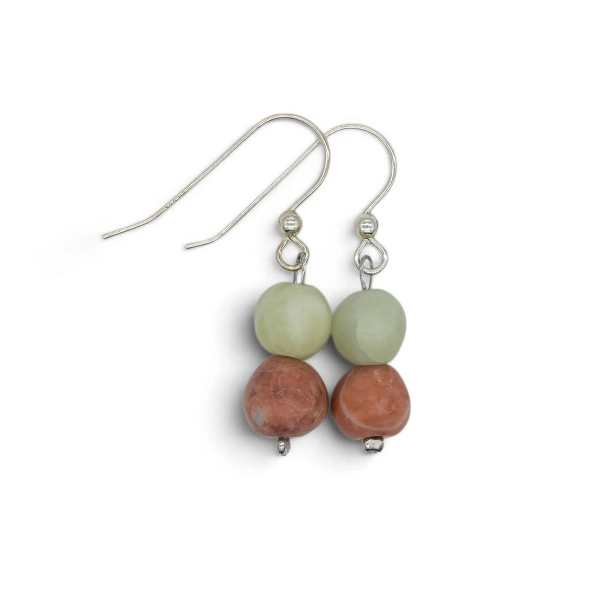 Drop Earrings with Nephrite Jade & Red Sassalbo Marble Beads