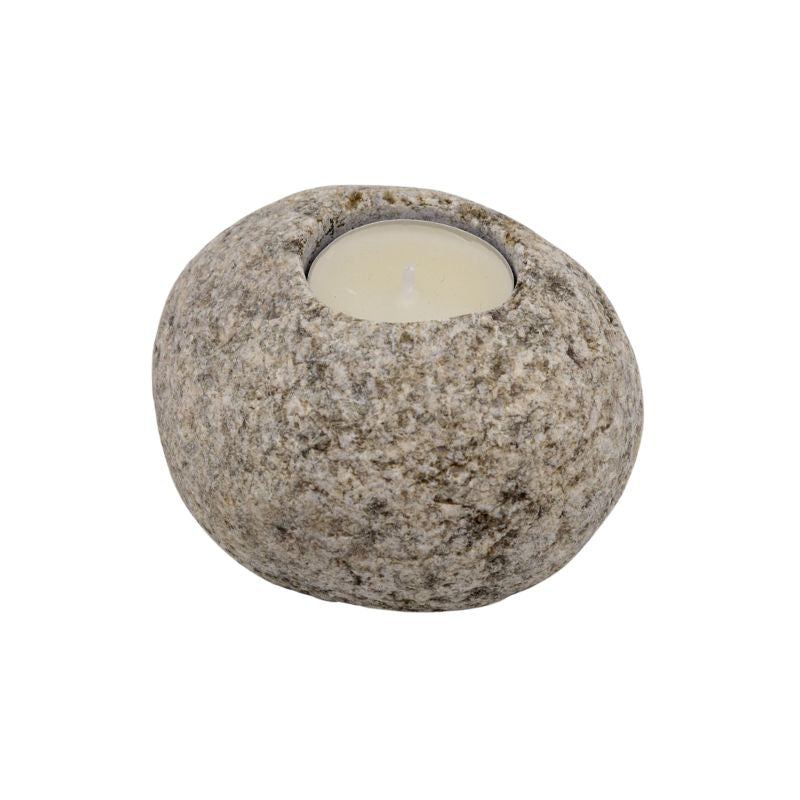 Candle Holder Made of Beige Palü Granite