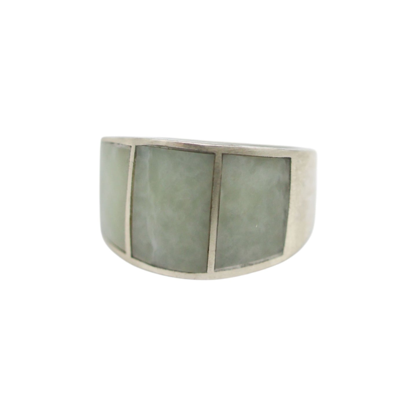 Unisex Three-Stone Ring in Light Nephrite Jade
