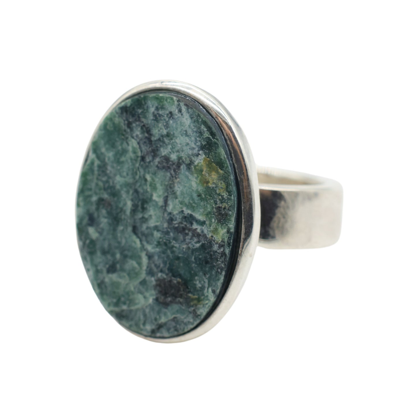 Adjustable Oval Ring in Raw Green Serpentine from Valposchiavo
