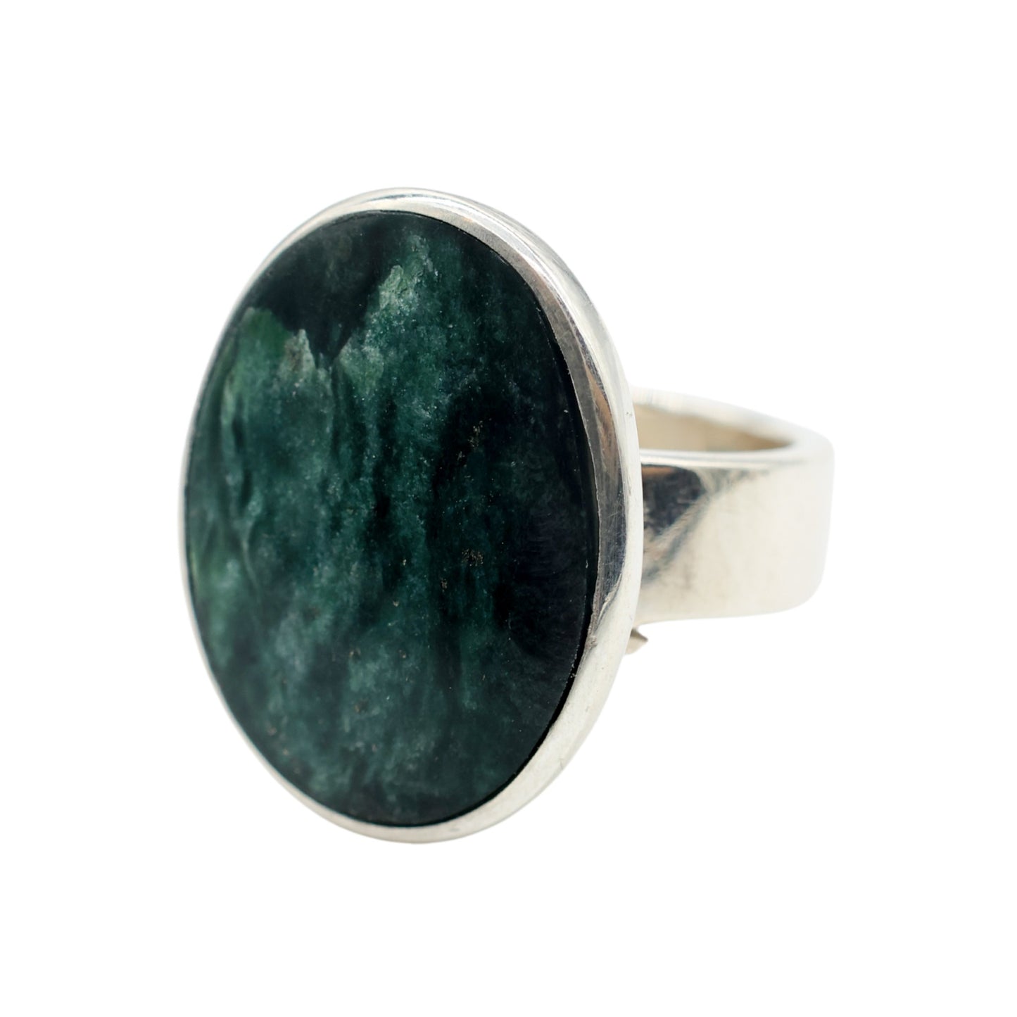 Adjustable Oval Ring Made of Green Serpentine from Valposchiavo