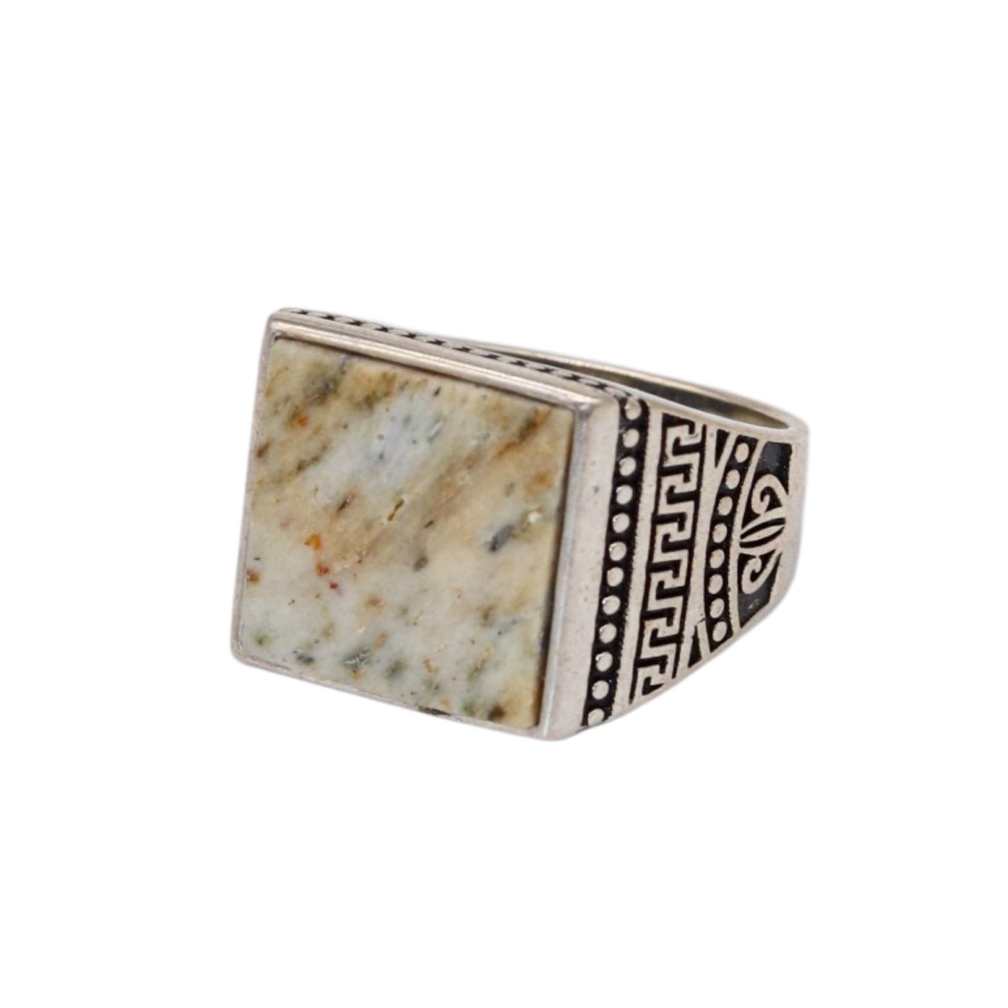 Vintage Unisex Ring in Beige Lake Stone