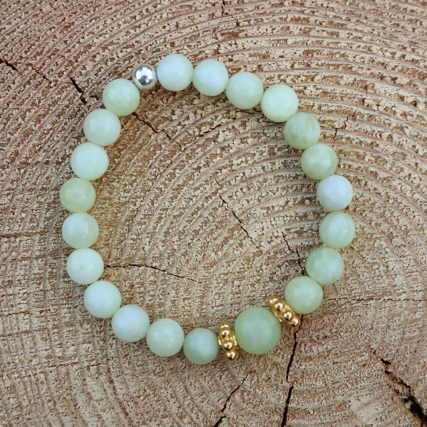 Bracelet Made of Nephrite Jade with a Gold-Plated Silver Detail