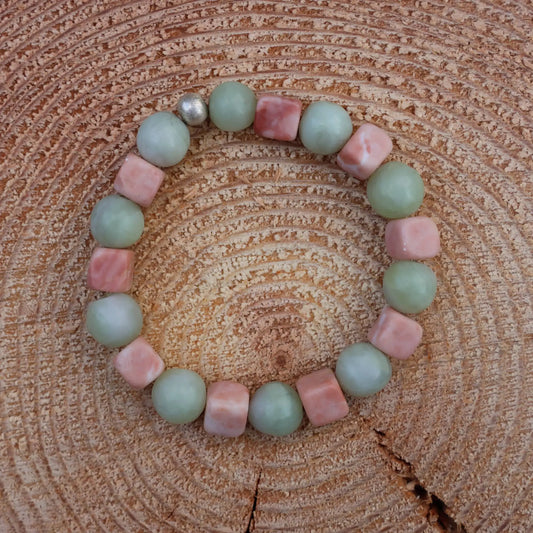 Bracelet in Nephrit Jade & Light Red Sassalbo Marble