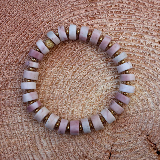 Pink Sassalbo Marble Bracelet from Valposchiavo with Gold-Plated Silver Details