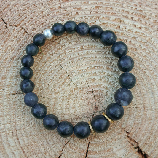 Black Serpentine Bracelet from Valposchiavo with Gold-Plated Silver Details
