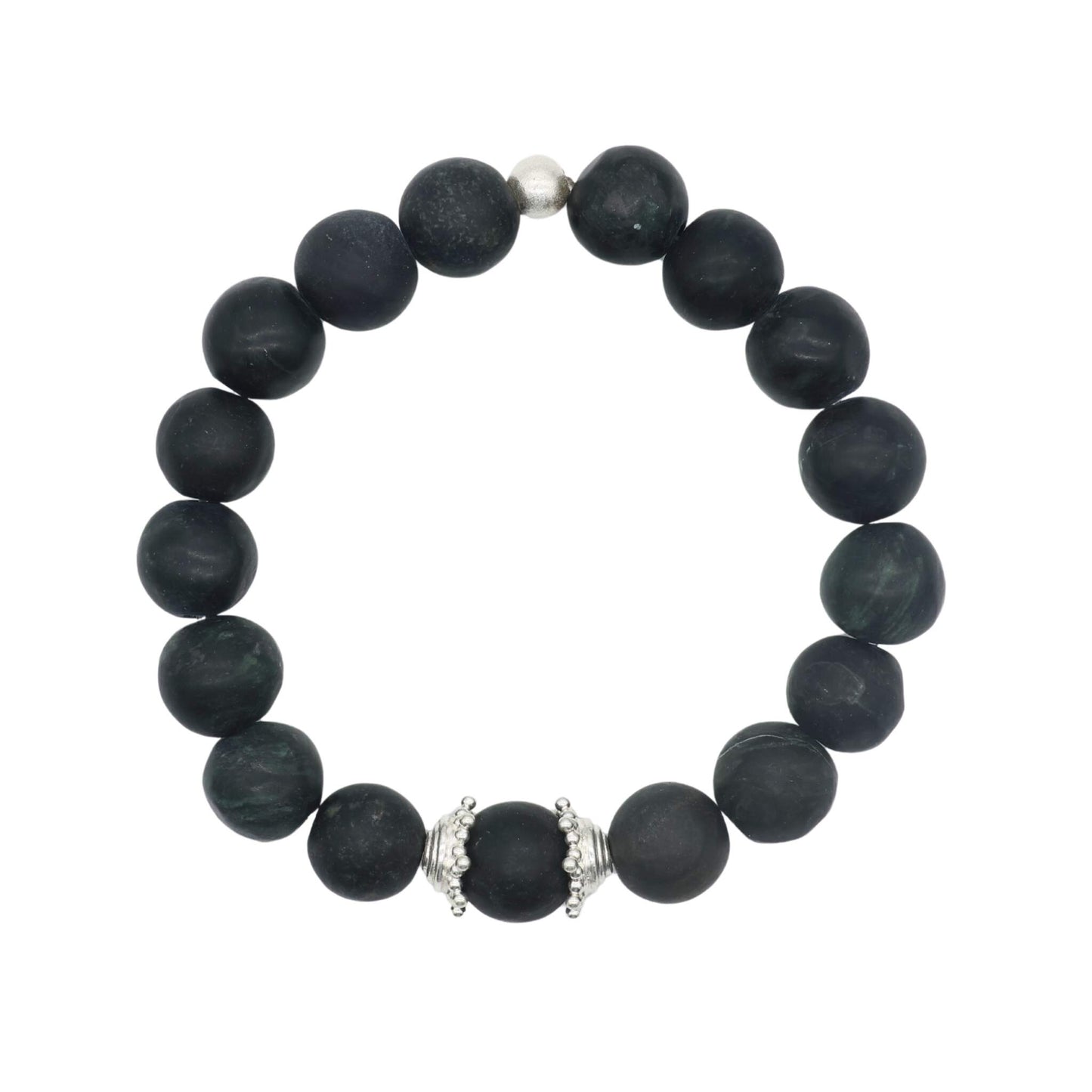 Black Serpentine Bracelet from Valposchiavo with Silver Details