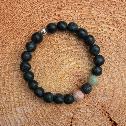 Serpentine Bracelet with Elements in Sassalbo Marble, Lake Stone & Nephrite Jade 