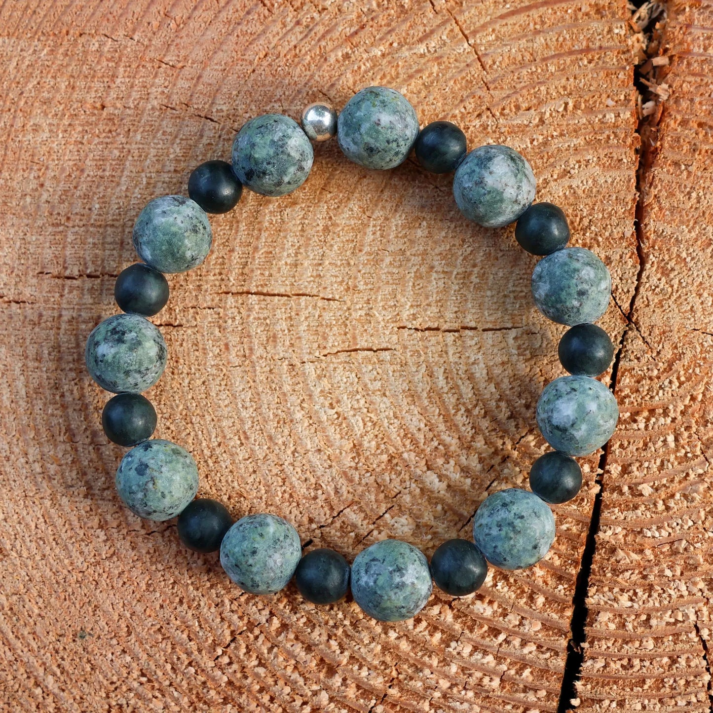 Men’s Bracelet with Green Lake Stone and Serpentine from Valposchiavo