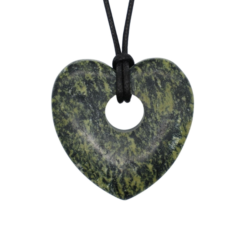 Lake Stone Heart Pendant in Moss Green