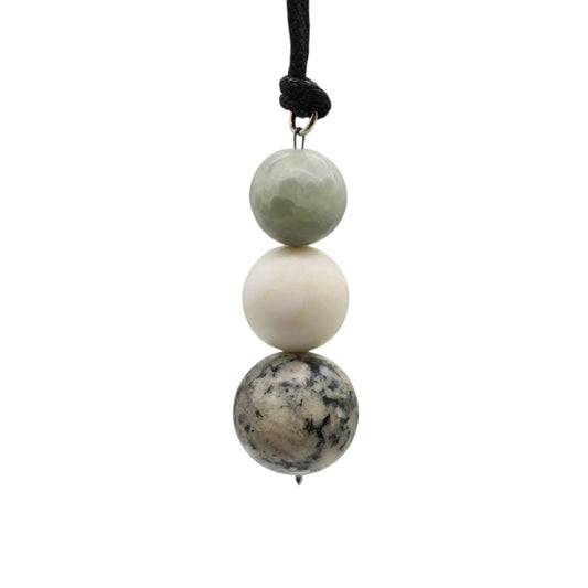 Pendant with Spheres of Nephrite Jade, Sassalbo Marble, and Palü Granite
