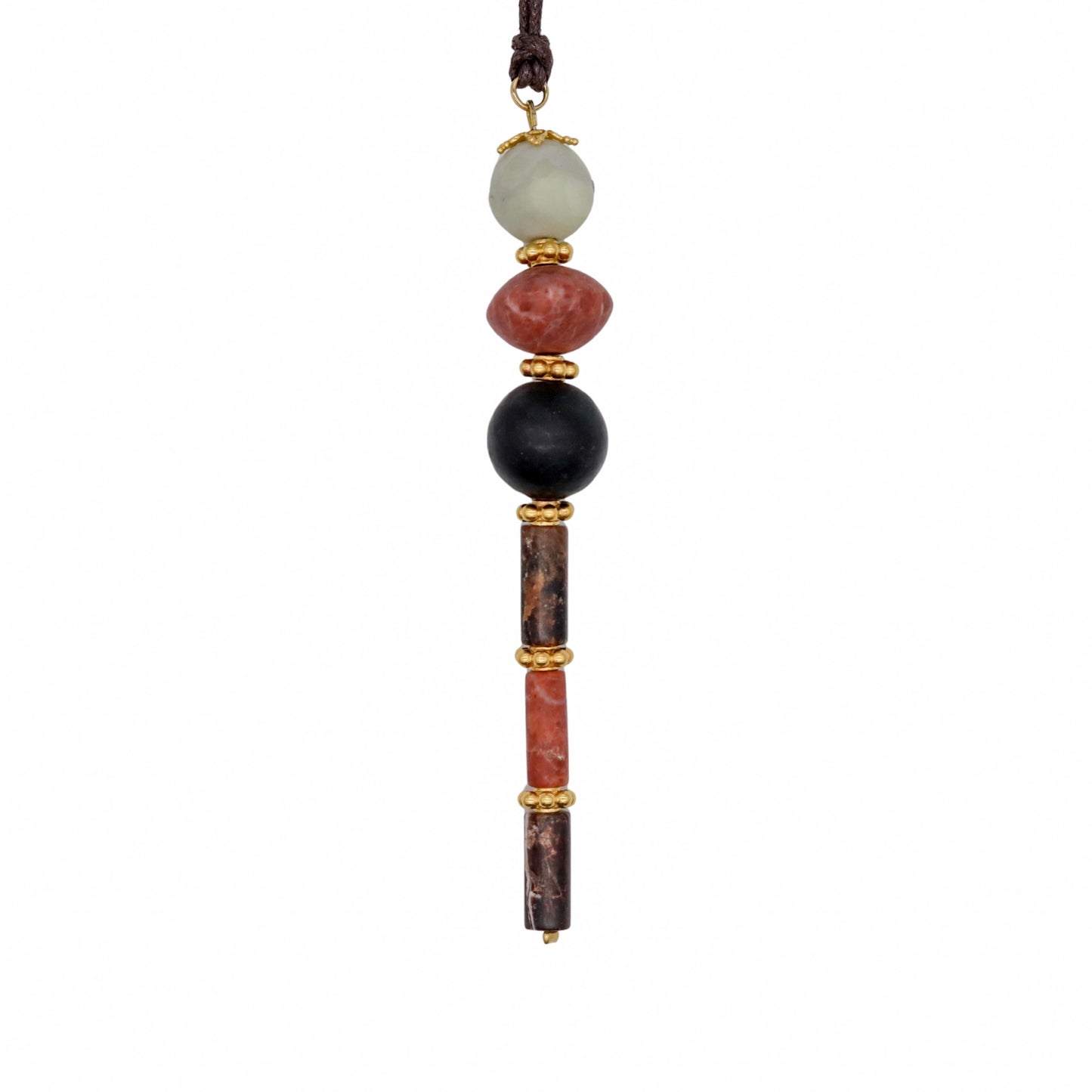 Pendant in Nephrite Jade, Sassalbo Marble & Serpentine with Gold-Plated Silver Details