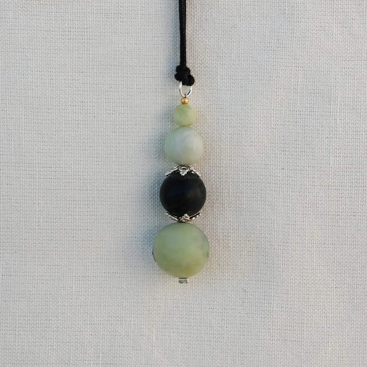 Elegant Pendant in Nephrite Jade & Serpentine with 925 Sterling Silver Details