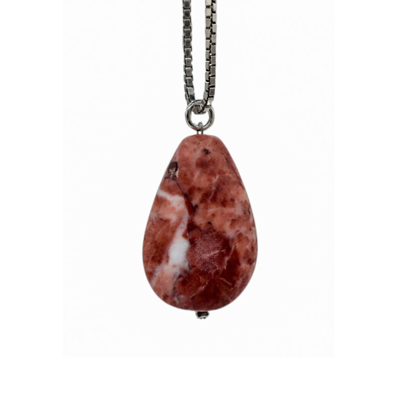 Teardrop Pendant in Red Sassalbo Marble with White Vein