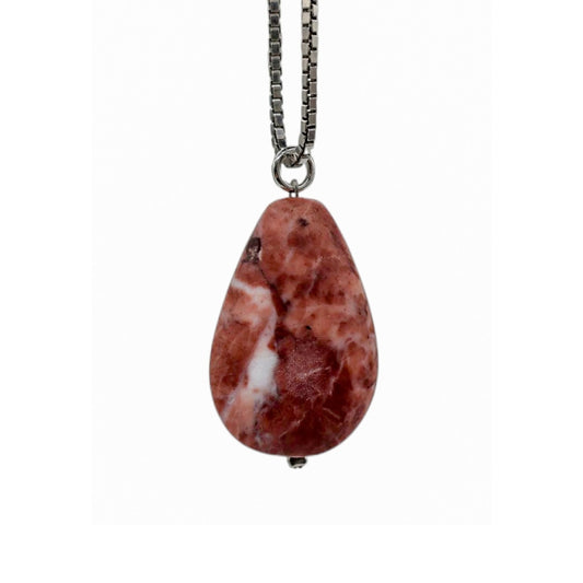 Teardrop Pendant in Red Sassalbo Marble with White Vein