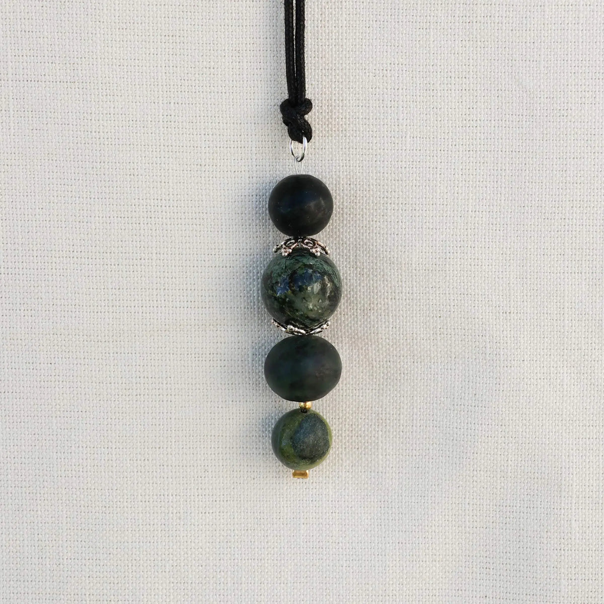 Elegant Pendant in Black Serpentine & Lake Stone with 925 Sterling Silver Details