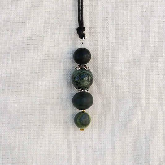 Elegant Pendant in Black Serpentine & Lake Stone with 925 Sterling Silver Details