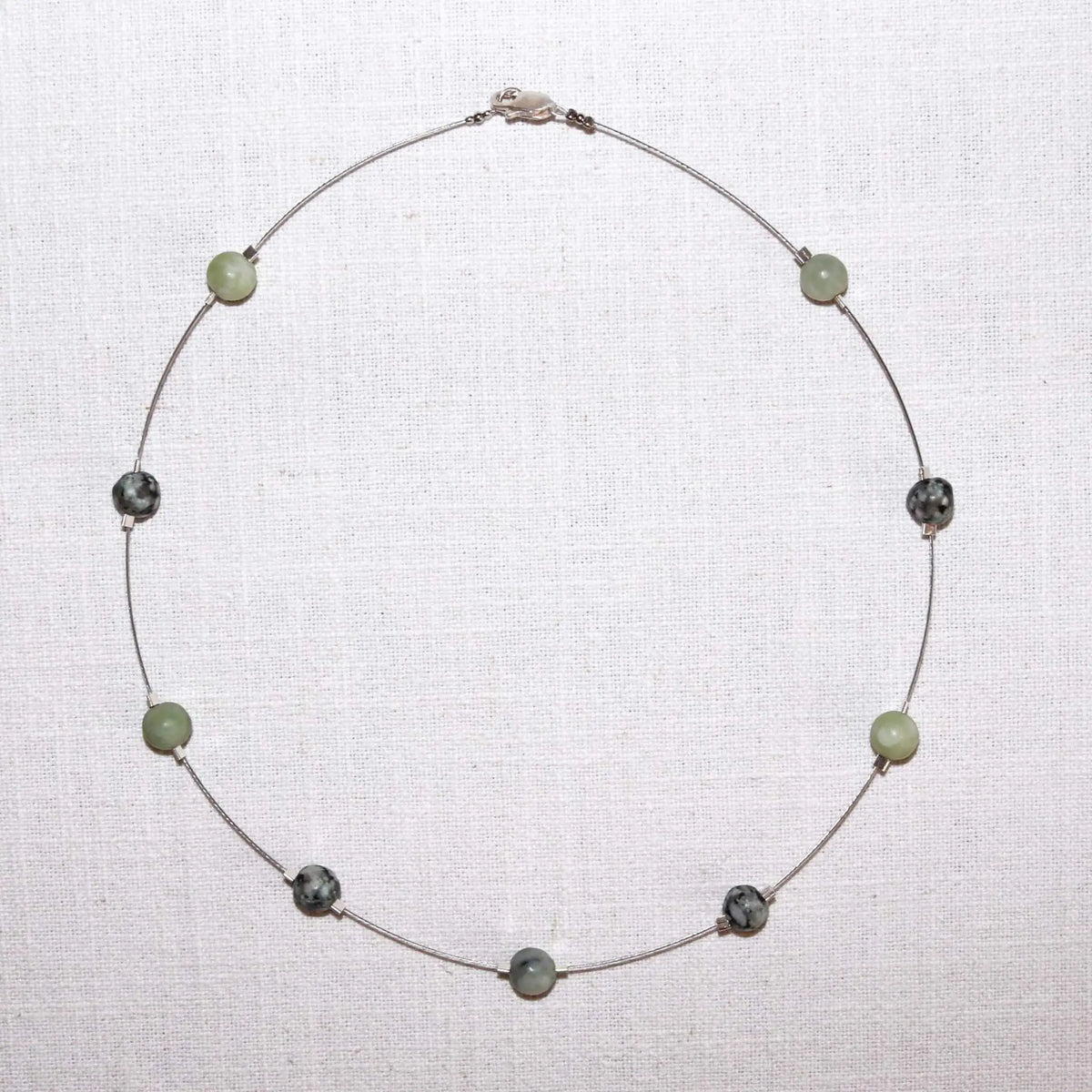 Necklace with Small Spheres in Nephrite Jade and Lake Stone
