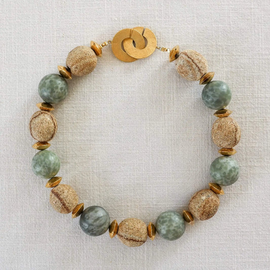 Elegant Necklace in Valposchiavo Nephrite Jade & Travertine