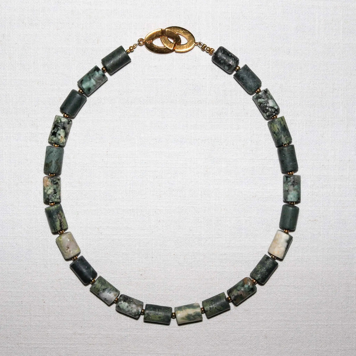 Necklace with Julier Granite Cylinders and Gold-Plated Silver Inserts
