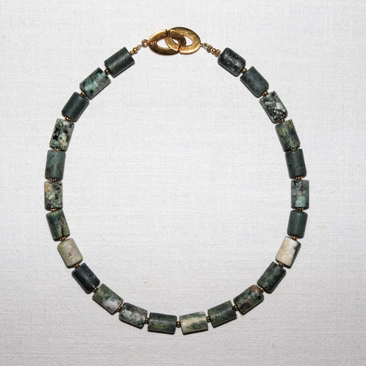 Necklace with Julier Granite Cylinders and Gold-Plated Silver Inserts