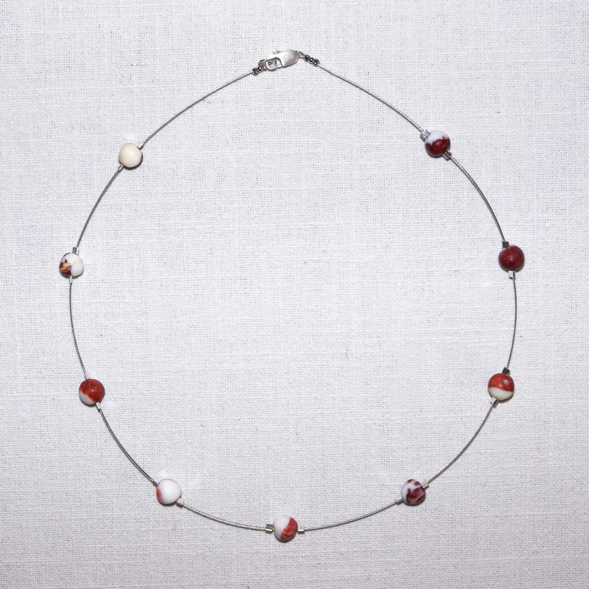 Necklace with Small White & Red Sassalbo Marble Beads
