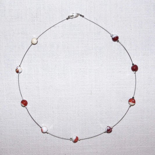Necklace with Small White & Red Sassalbo Marble Beads