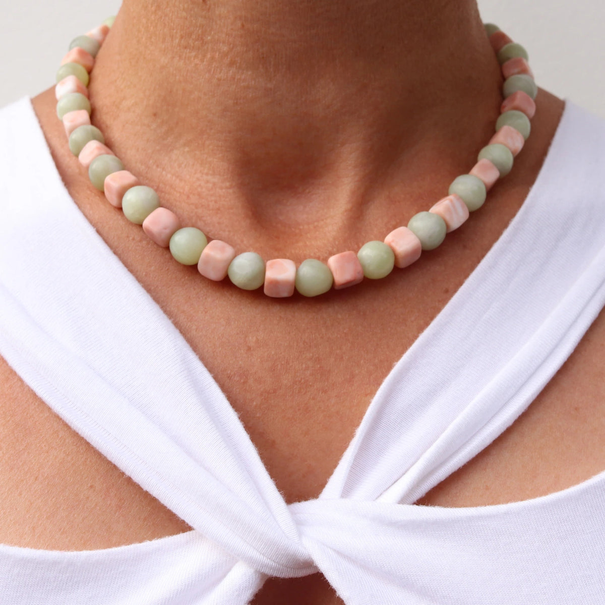 Necklace with Sassalbo Marble Cubes & Nephrite Jade Beads