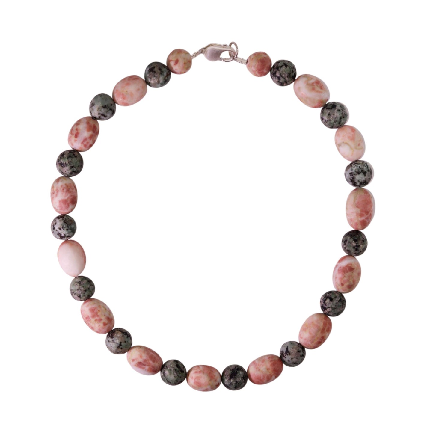 Necklace in Pink Sassalbo Marble & Aqua Green Lake Stone