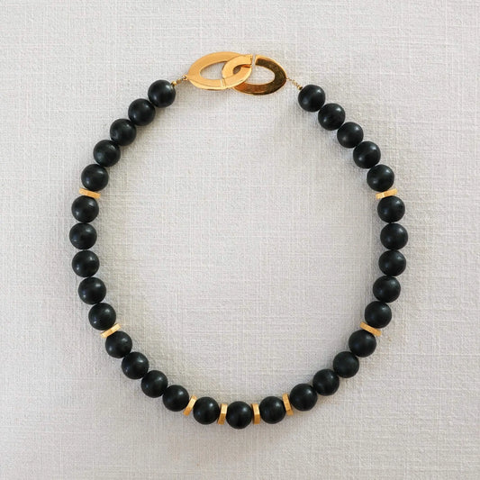 Necklace in Black Serpentine from Valposchiavo with Gold-plated Silver Details