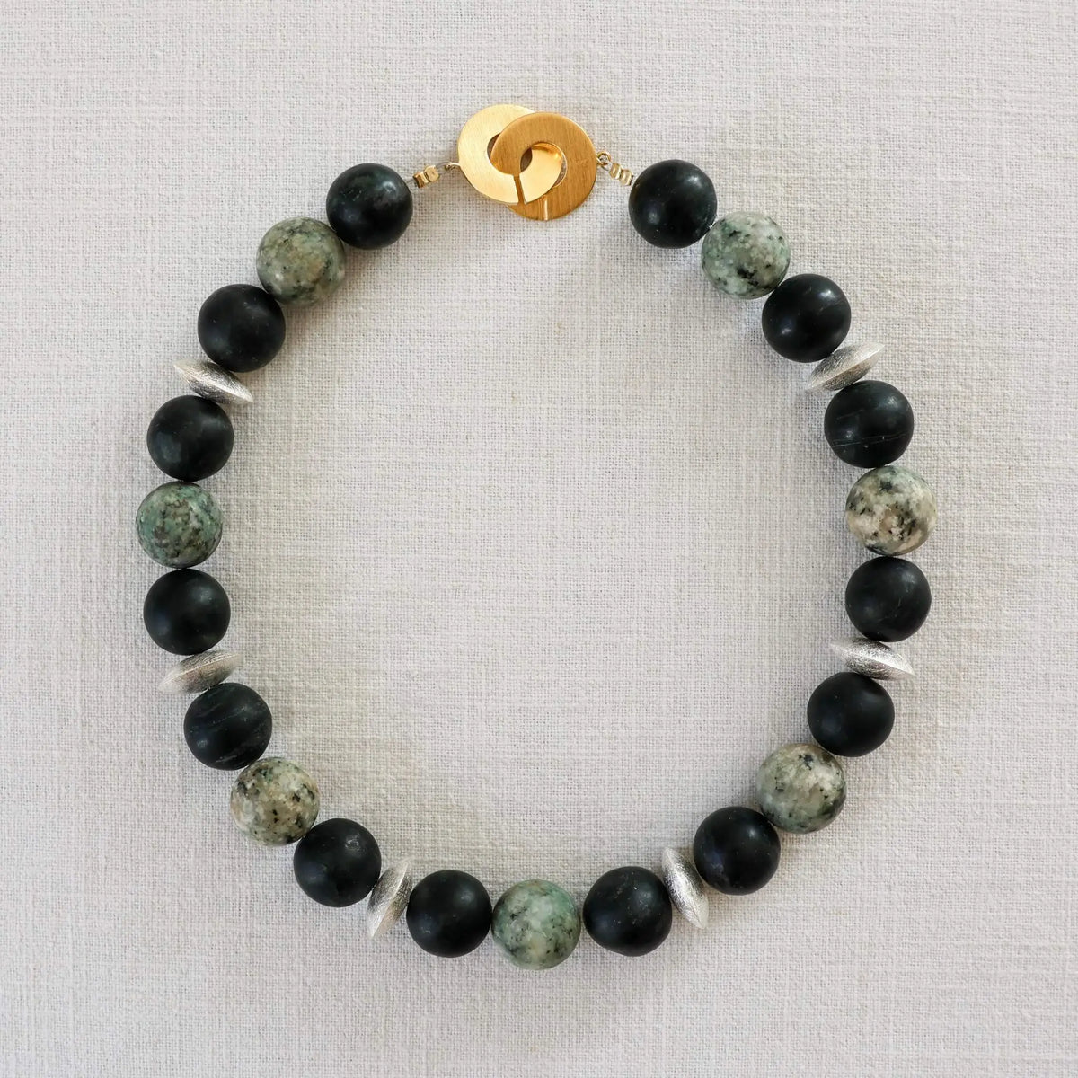 Elegant Necklace with Black Serpentine and Julier Granite Spheres