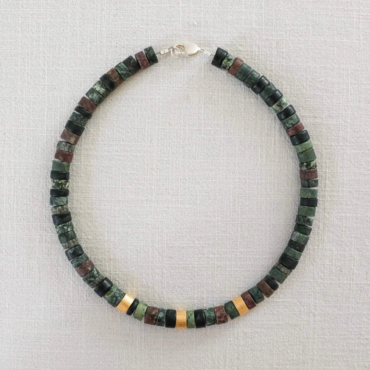Necklace with Discs in Lake Stone, Serpentine, Julier Granite, Andeer Granite and Pyrite