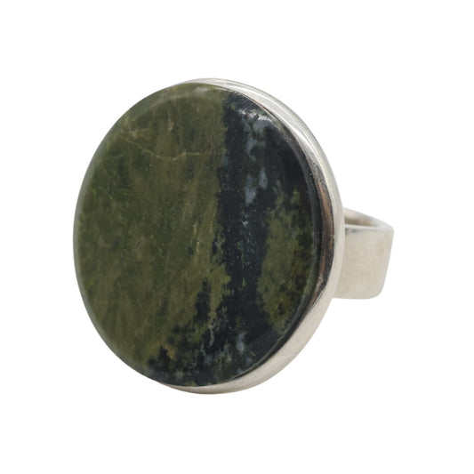 Large Adjustable Ring Made of Green Lake Stone from Valposchiavo