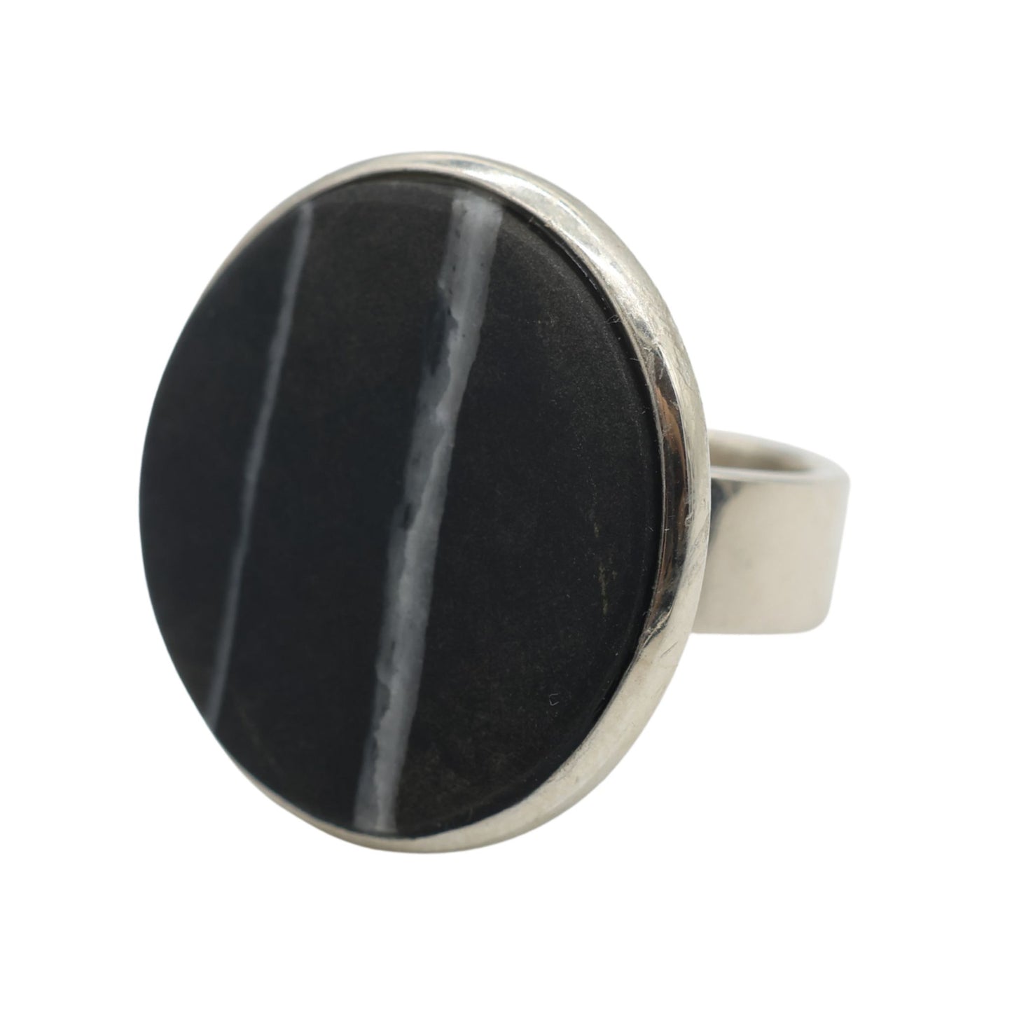 Large Adjustable Ring in Dark Natural Lake Stone from Valposchiavo
