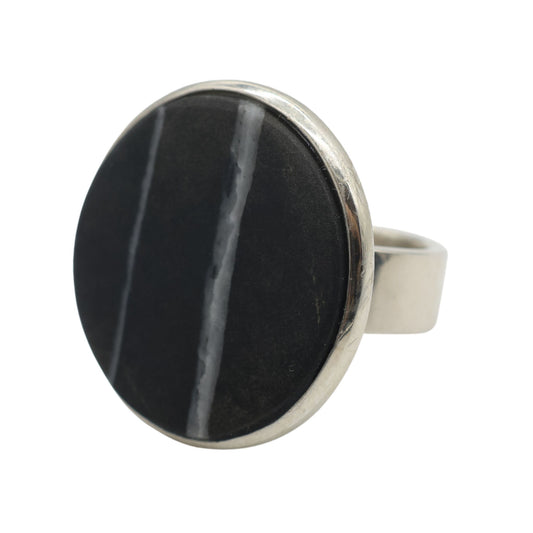 Large Adjustable Ring in Dark Natural Lake Stone from Valposchiavo
