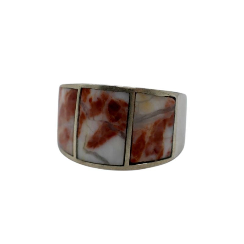 Unisex Three-Stone Ring in Red & White Sassalbo Marble