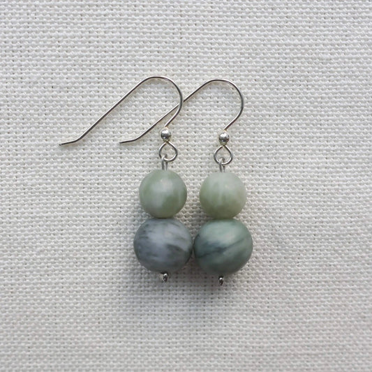 Drop Earrings with Two Valposchiavo Nephrite Jade Beads