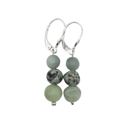 Drop Earrings in Nephrite Jade and Blue Lake Stone