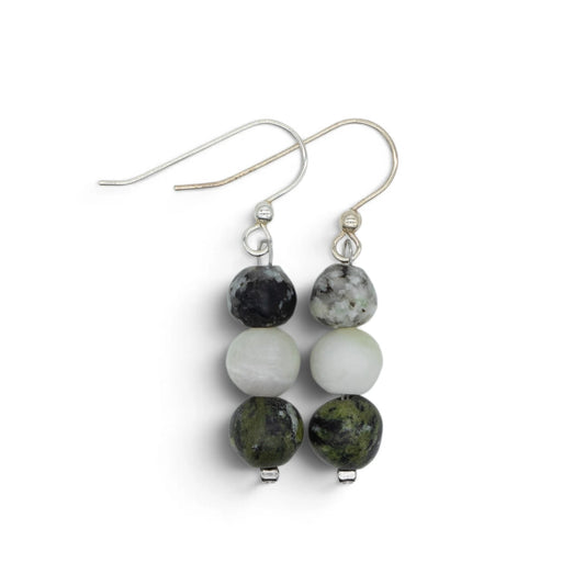 Drop Earrings in Lake Stone & Light Nephrite Jade