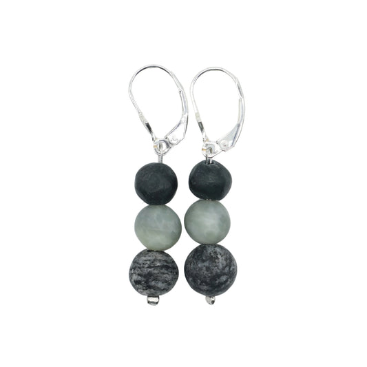 Drop Earrings in Black Serpentine, Nephrite Jade & Palü Granite
