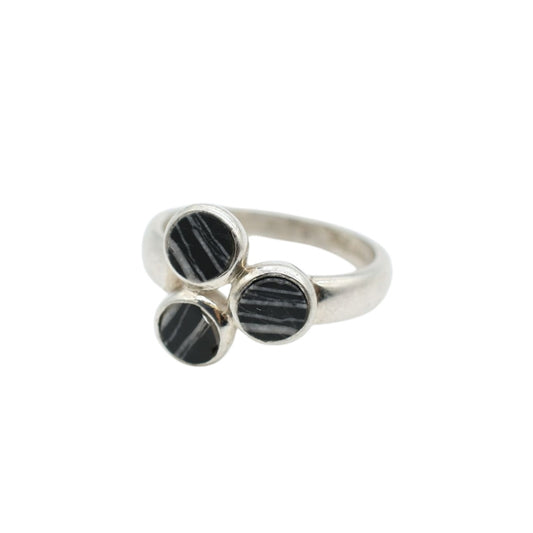 Three-Stone Ring in Black Lake Stone with White Veins