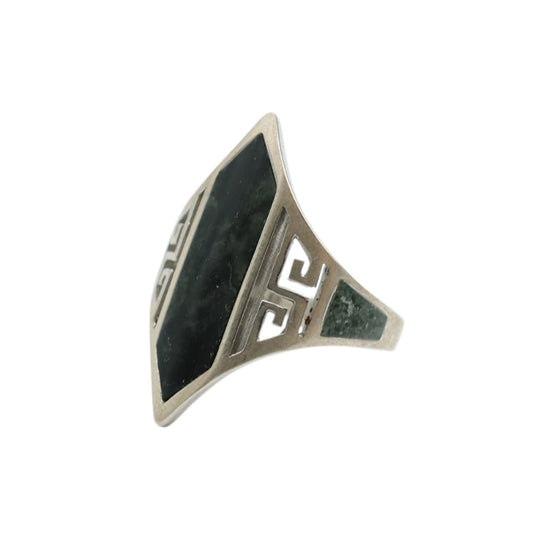 Vintage Damenring aus schwarz-grünem Serpentin