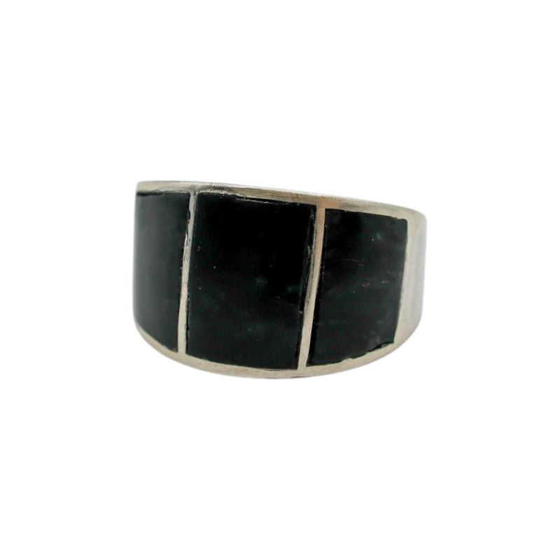 Unisex Three-Stone Ring in Black Serpentine