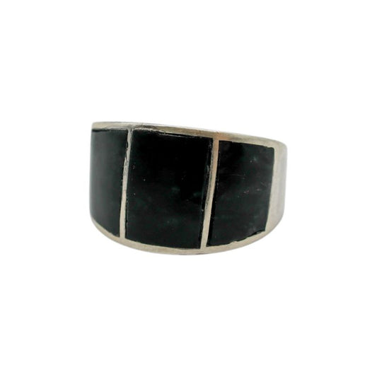Unisex Three-Stone Ring in Black Serpentine